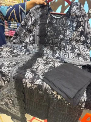 Swizz Lawn Embroidered Lace Stitched 3Pc